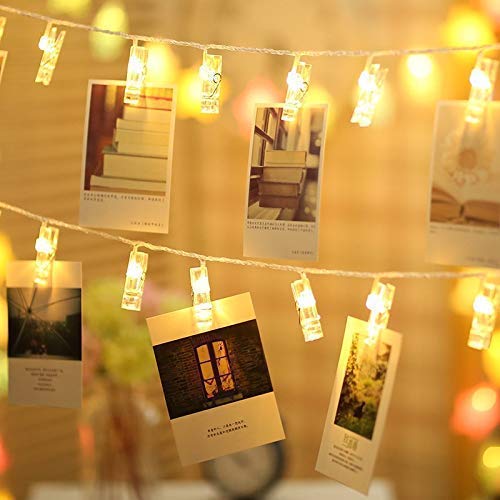 DesiDiya® 20 Photo Clip LED String Lights for Photo Hanging, Birthday, Festival, Wedding, Party for Home, Patio, Lawn, Restaurants Home Decoration (Warm White)