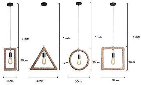 DesiDiya® Rectangle Triangle Round Square Rope Hanging Pendant Light with Golden Braided Cord (Brown, Bulb not Included)