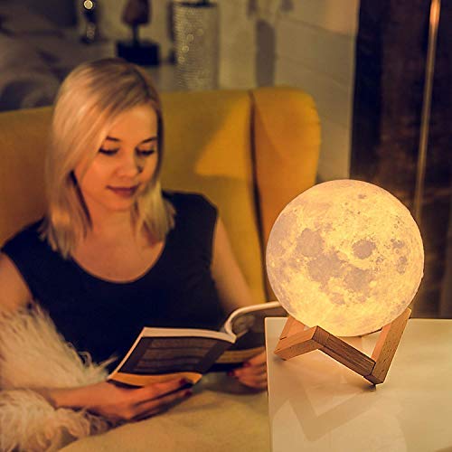 DesiDiya® 3D 7 Color Changing Moon Night Lamp with Stand for Bedroom Lights for Adults and Kids Home Room Beautiful Indoor Lighting - 15CM