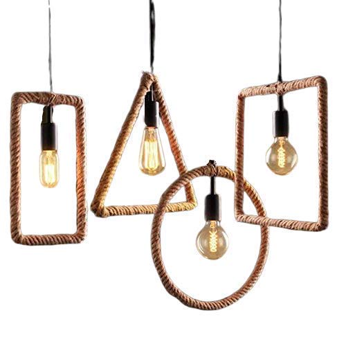 DesiDiya® Rectangle Triangle Round Square Rope Hanging Pendant Light with Golden Braided Cord (Brown, Bulb not Included)