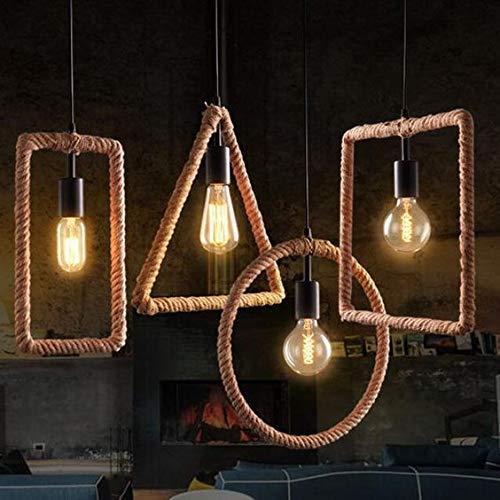 DesiDiya® Rectangle Triangle Round Square Rope Hanging Pendant Light with Golden Braided Cord (Brown, Bulb not Included)