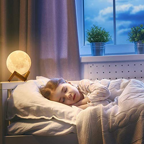 DesiDiya® 3D 7 Color Changing Moon Night Lamp with Stand for Bedroom Lights for Adults and Kids Home Room Beautiful Indoor Lighting - 15CM