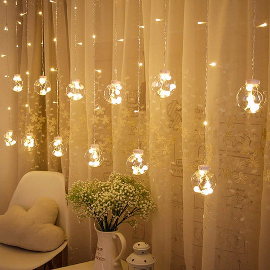 DesiDiya® 108 LED Bulb Shape Globe LED Curtain Lights for Home Decoration Party Festival Diwali Christmas (Warm White)