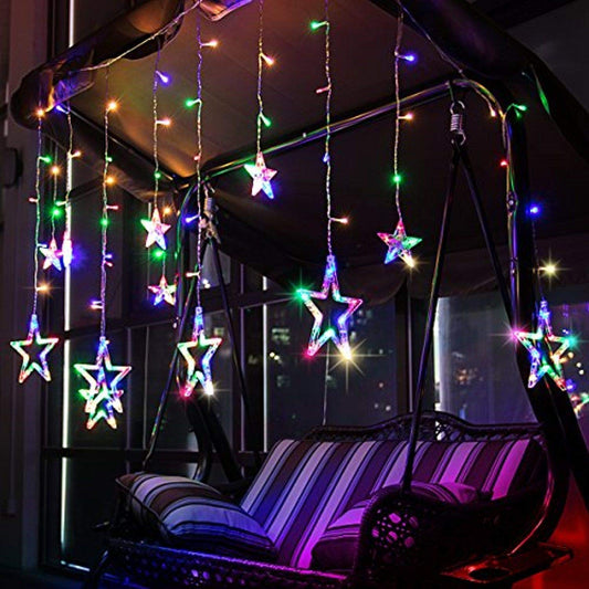 DesiDiya® LED Curtain String Lights with Stars and 138 Pieces and 8 Modes Lights (Multicolor)