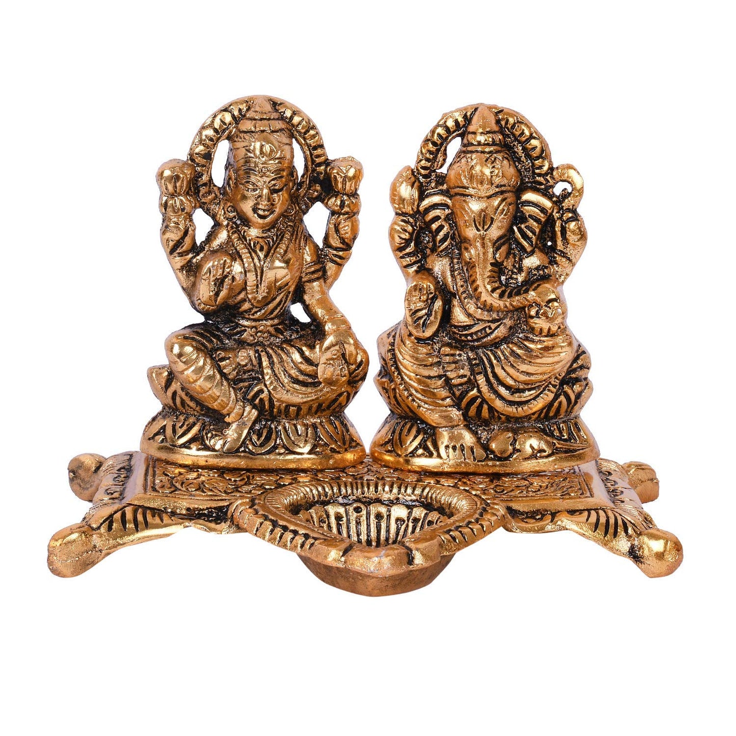 DesiDiya® Laxmi Ganesh Idol Showpiece with Diya/Lord Idol with Diya/Diwali Home Decoration Items/Lakshmi Ganesh for Diwali Puja
