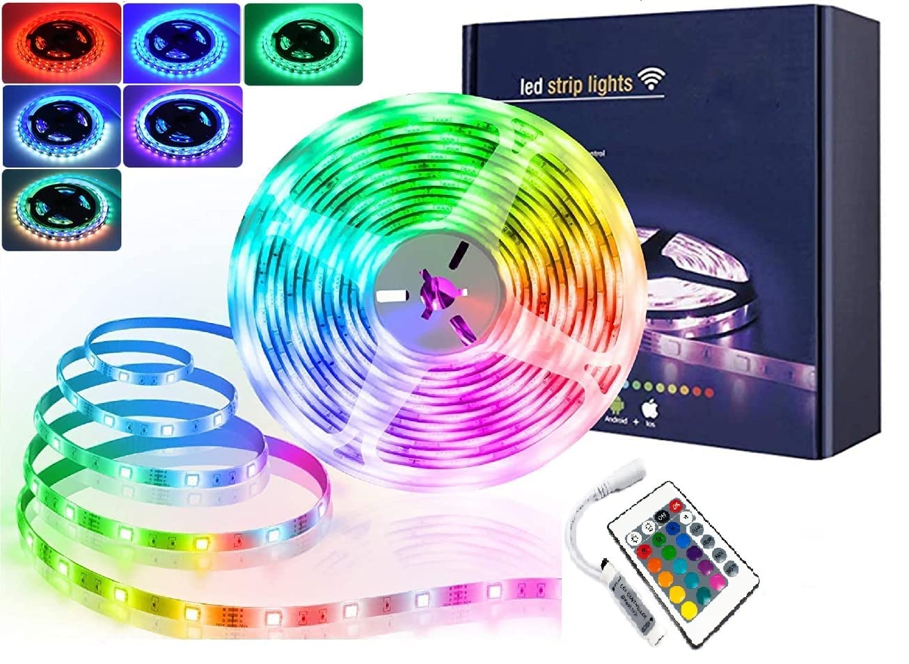 DesiDiya® 5 Meter 300 Led 5050 RGB Led Strip with Adapter/ Connector/ Driver , False Ceiling with 2A Adapter,16 Multicolour (RGB Led Strip Pack of 1) Copper