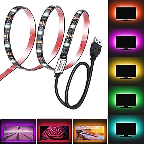 Desidiya® USB 5V 5050 RGB LED Flexible Strip Light Multi-Color Changing Lighting Kit, TV Background Lighting with Mini Controller for TV PC Laptop Bias Lighting (1 Meter for TV's Upto 28")