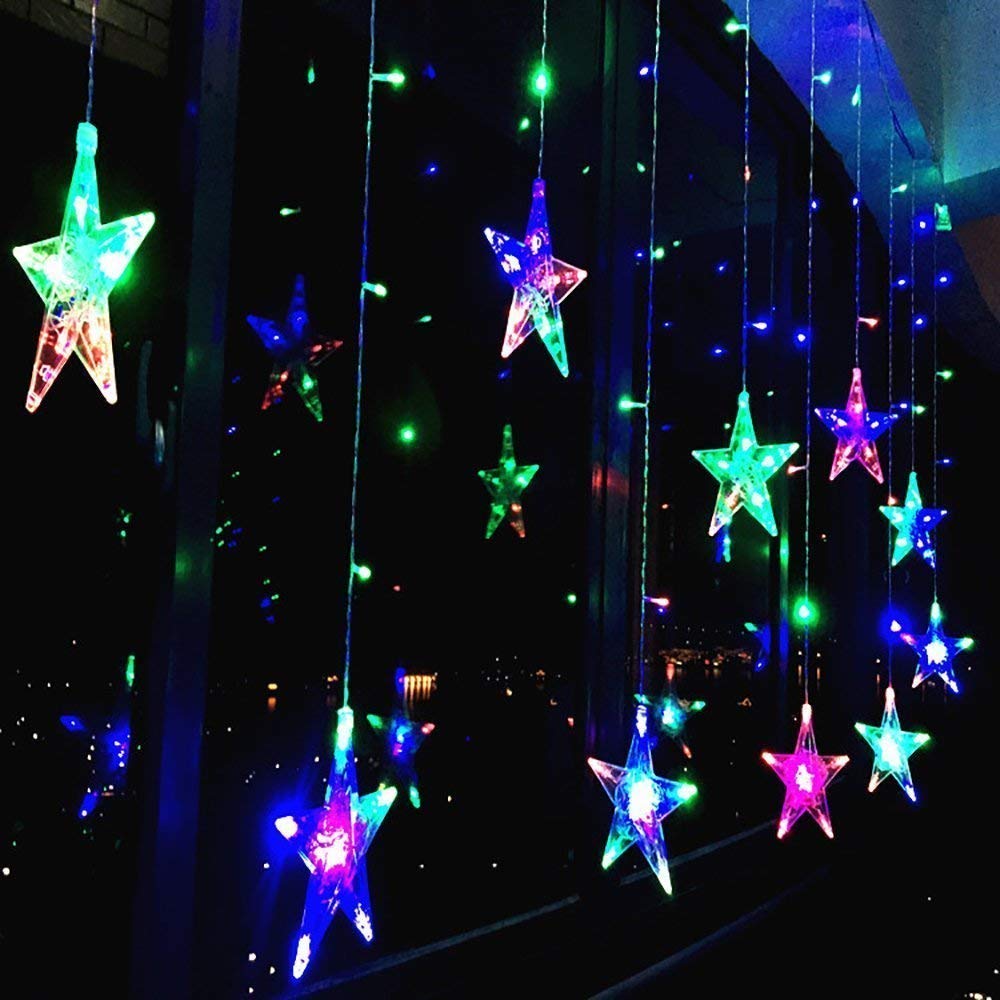 DesiDiya® LED Curtain String Lights with Stars and 138 Pieces and 8 Modes Lights (Multicolor)