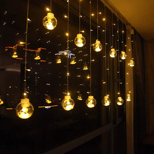 DesiDiya® 108 LED Bulb Shape Globe LED Curtain Lights for Home Decoration Party Festival Diwali Christmas (Warm White)
