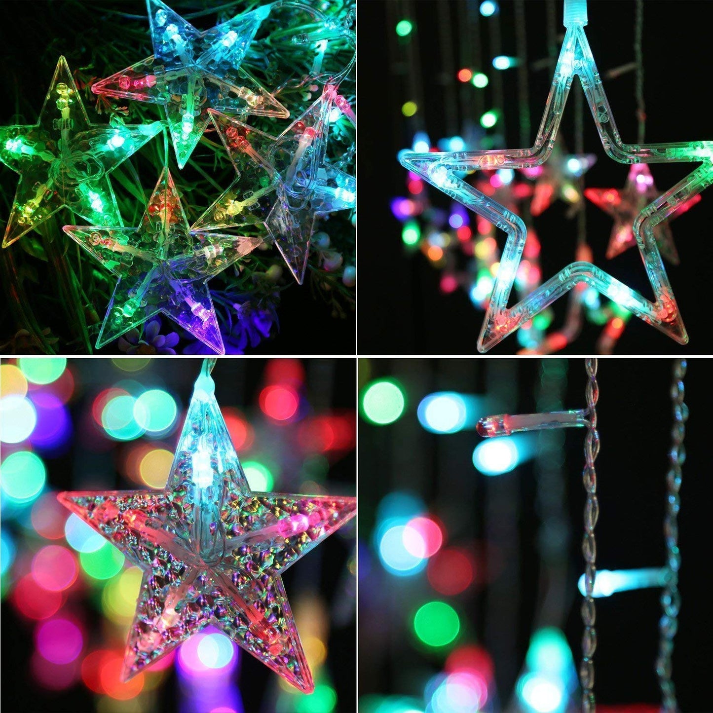 DesiDiya® LED Curtain String Lights with Stars and 138 Pieces and 8 Modes Lights (Multicolor)